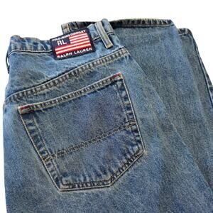 Ralph Lauren Polo Jeans Vintage 1990's Mens 34x34 American Flag Patch Blue Boot